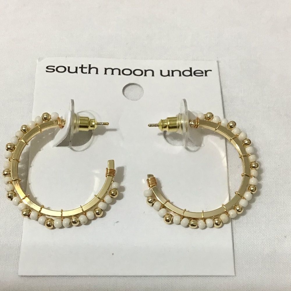 South Moon Under White Hoops Beads Pierced Earrings New With Tag